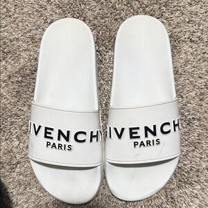 Givenchy White Slide Sandals with Black Logo